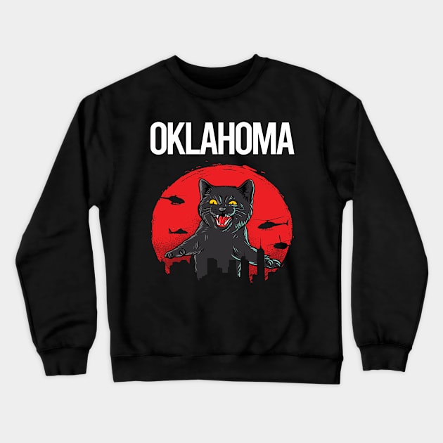 Funny Black Cat Oklahoma Crewneck Sweatshirt by flaskoverhand